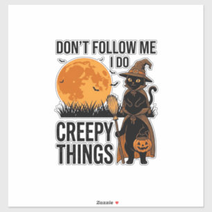 Pegatina Gato de Halloween Cosas espeluznantes Bruja divert