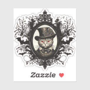 Pegatina Gato de Halloween, gato de vampiro, colmillos de d