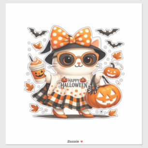 Pegatina Gato de Halloween lindo � Gatito bruja Kawaii con