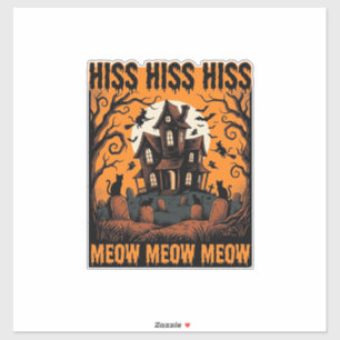 Pegatina Gato de Halloween Miau Espeluznante Casa de Bruja 
