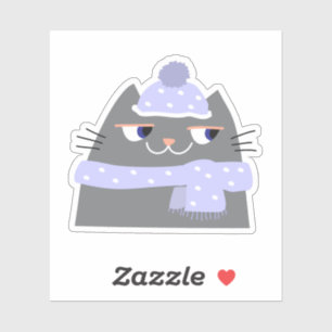 Pegatina Gato de invierno simple Personalizado con tapa y b