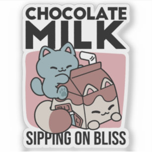 Pegatina Gato de Leche Chocolate Kawaii – Bebida Acogedora 