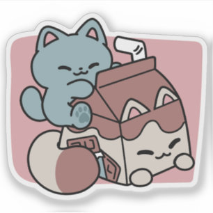 Pegatina Gato de Leche Chocolate Kawaii – Bebida Acogedora