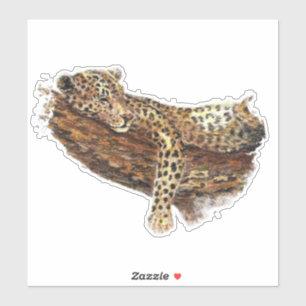 Pegatina Gato de leopardo dormido de color de agua