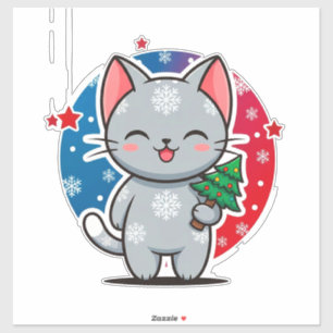 Pegatina Gato de Navidad Adorable