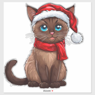 Pegatina Gato de Navidad Adorable con Sombrero de Santa