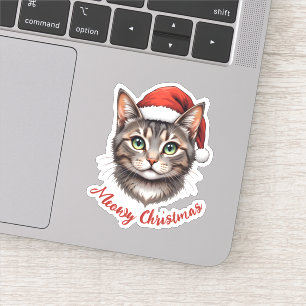 Pegatina Gato de Navidad Lindo Personalizado con Sombrero d