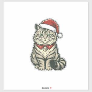 Pegatina Gato de Navidad Sombrero de Santa Diseño de Grabad