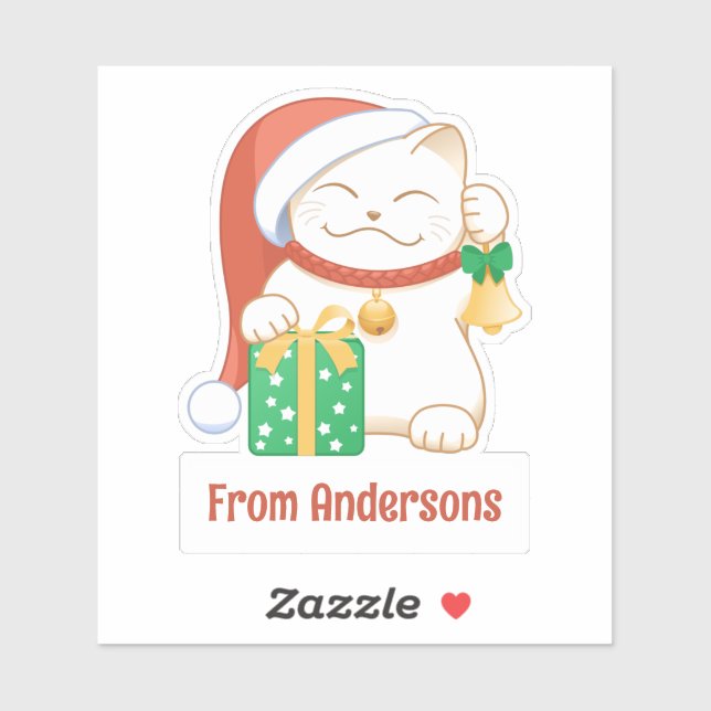Pegatina Gato de Navidades blancos en un Personalizado Gorr (Hoja)