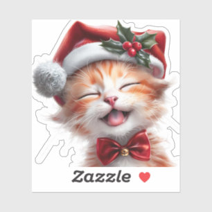 Pegatina Gato de Navidades cortos con Santa Hat y Bow Tie