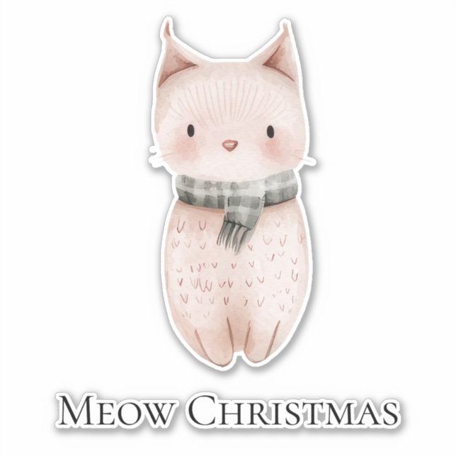 Pegatina Gato de Navidades Rubor Pink Meow (Anverso)