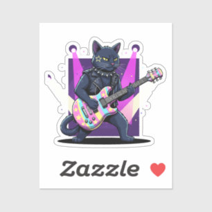 Pegatina Gato de Pascua divertido estrella de rock tocando 