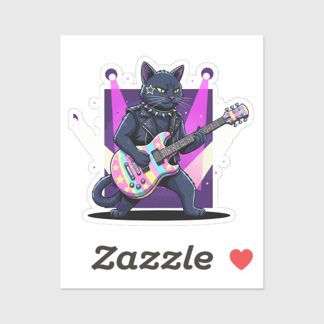 Pegatina Gato de Pascua divertido estrella de rock tocando  (Hoja)