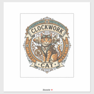 Pegatina Gato de relojería Gato Steampunk Arte vectorial vi