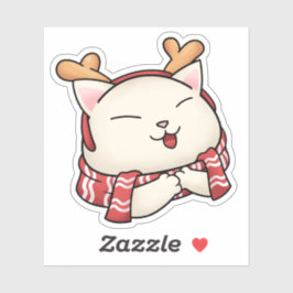 Pegatina Gato de reno con bufanda de navidades