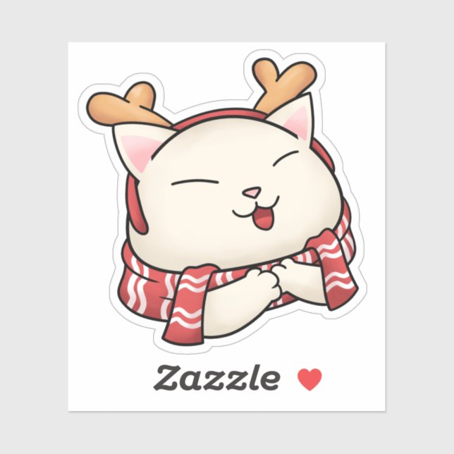 Pegatina Gato de reno con bufanda de navidades (Hoja)