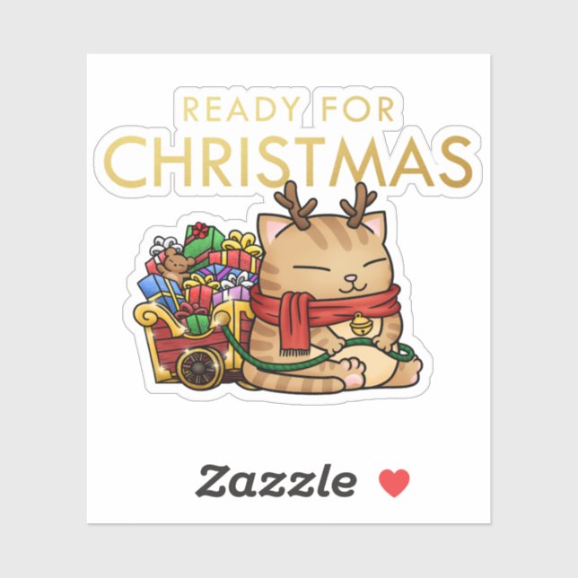 Pegatina Gato de renos navidades (Hoja)