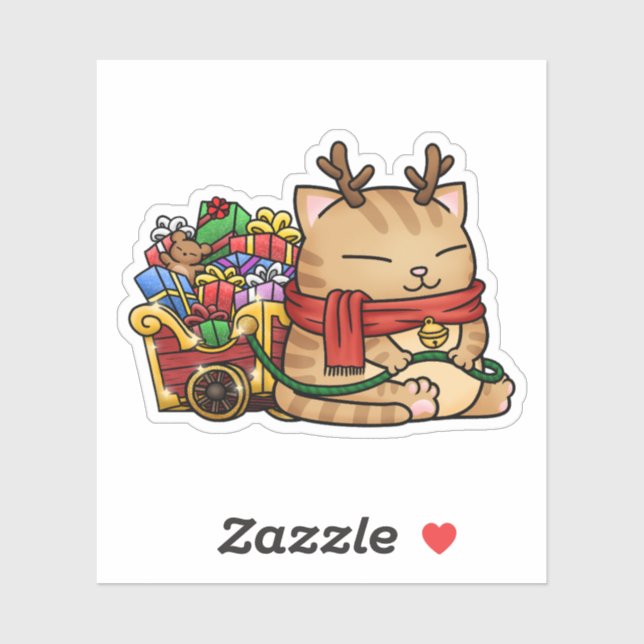 Pegatina Gato de renos navidades (Hoja)