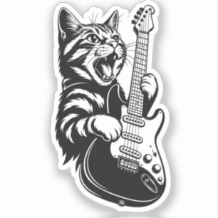 Pegatina Gato de Roca Tocando Guitarra Eléctrica Amor por