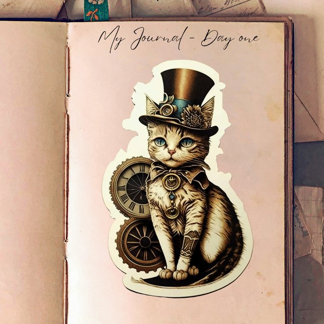 Pegatina Gato de Steampunk con sombrero superior inspirado  (Subido por el creador)