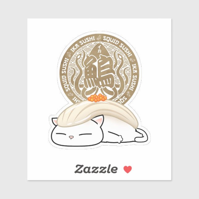 Pegatina Gato de Sushi Ika Squid (Hoja)