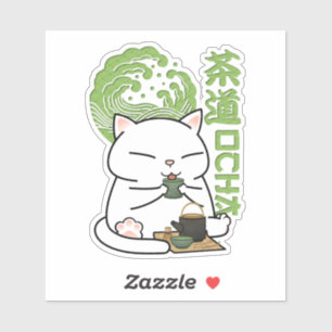 Pegatina Gato de té verde Matcha