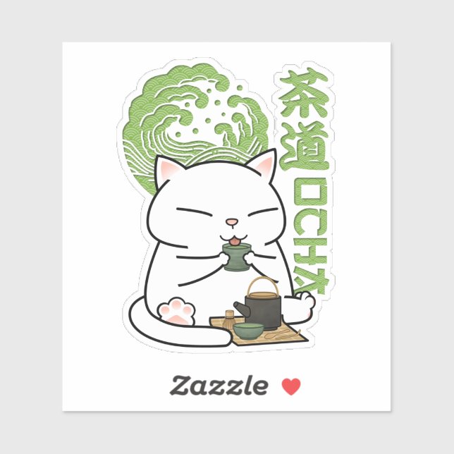 Pegatina Gato de té verde Matcha (Hoja)