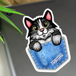 Pegatina Gato de Tuxedo en bolsillo falso de denim con nomb
