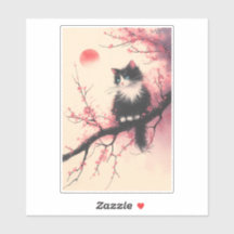 Gato de Tuxedo en estética japonesa florece cerezo