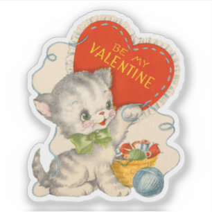 Pegatina Gato del Día de San Valentín Retro Vintage Sé Mi S