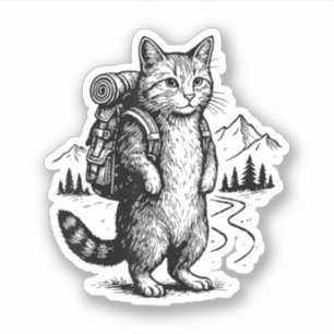 Pegatina Gato Divertido De Senderismo Para Mochileros Y Ama