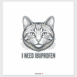 Pegatina Gato Divertido Ibuprofeno Diseño de Grabado Vintag
