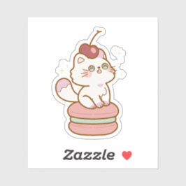 Pegatina Gato dulce sobre Macaron Cute