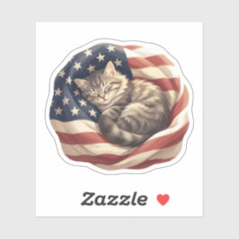 Pegatina Gato durmiendo en paz envuelto en la bandera estad