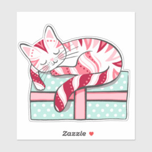 Pegatina Gato durmiendo en un regalo de Navidad