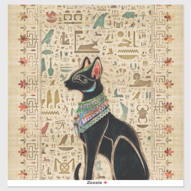 Pegatina Gato egipcio - Bastet sobre papiro (Hoja)