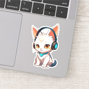 Pegatina Gato Elegante y Bonito con Auriculares
