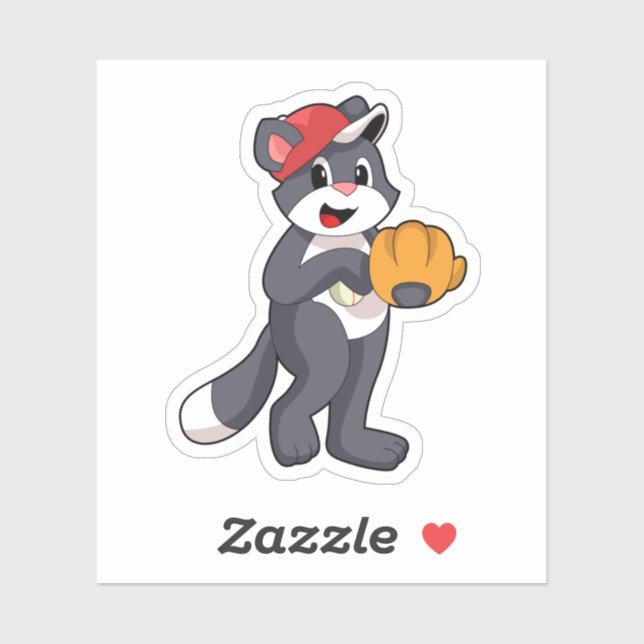 Pegatina Gato en béisbol con guante de béisbol.PNG (Hoja)