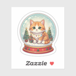 Pegatina Gato en Bola de Nieve Navidad Mágica Invierno Stic