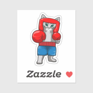 Pegatina Gato en boxeo con guantes de boxeo