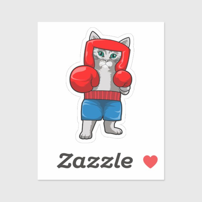 Pegatina Gato en boxeo con guantes de boxeo (Hoja)
