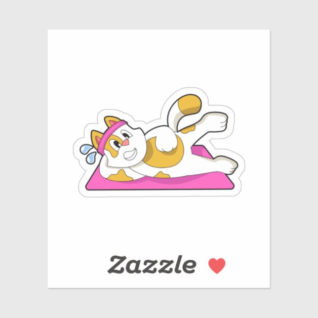 Pegatina Gato en ejercicio de Stretching de Yoga (Hoja)