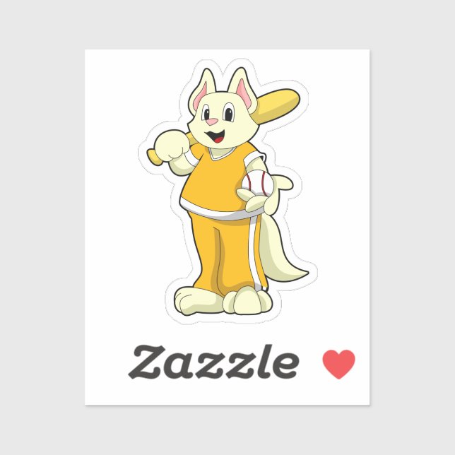 Pegatina Gato en el béisbol con bate de béisbol (Hoja)