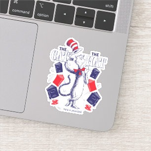 Pegatina Gato en el Gorra   Leyendo libros