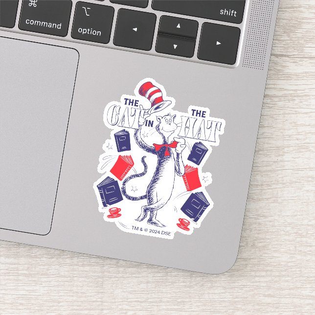 Pegatina Gato en el Gorra | Leyendo libros (Detalle)