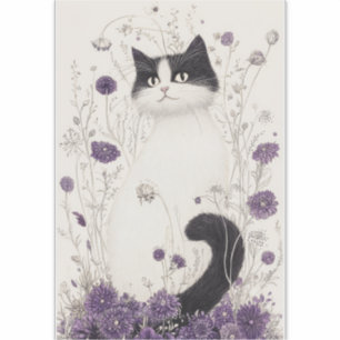 Pegatina Gato en flores