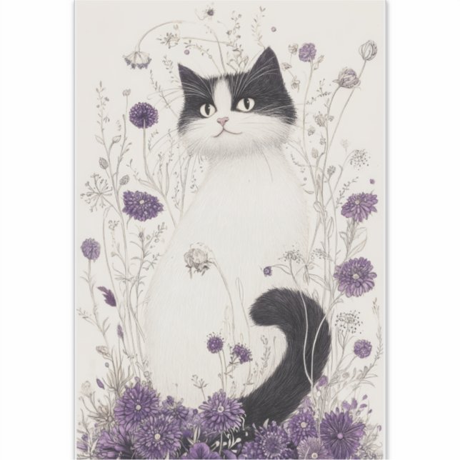 Pegatina Gato en flores (Anverso)