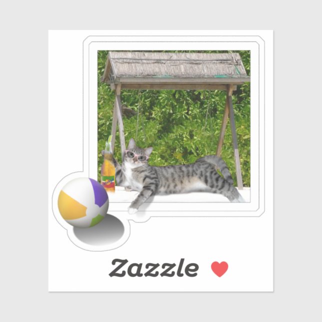 Pegatina Gato en la playa (Hoja)