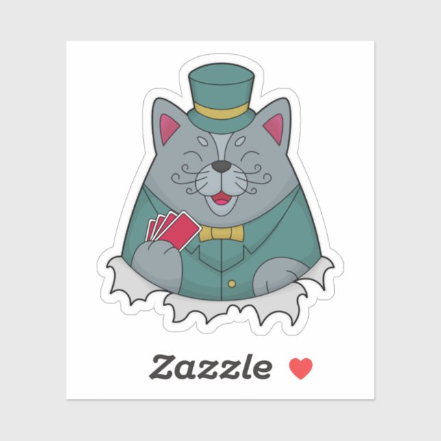 Pegatina Gato en Poker con tarjetas de póker (Hoja)
