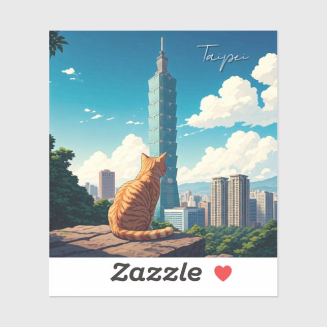 Pegatina Gato en Taipei 101 Taiwán (Hoja)